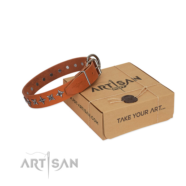 Top quality full grain genuine leather dog collar with fashionable decorations