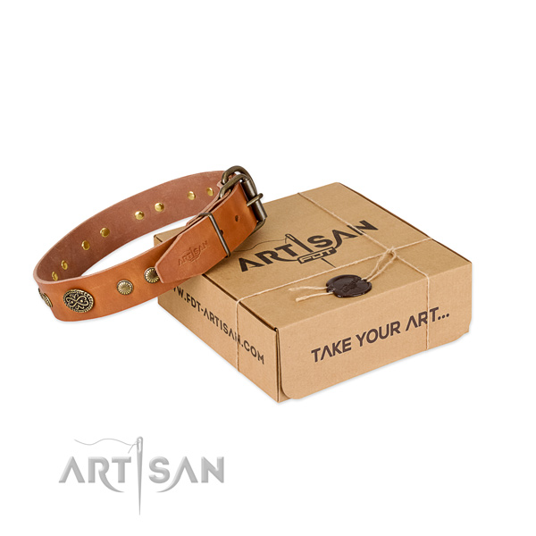 Reliable adornments on genuine leather dog collar for your doggie