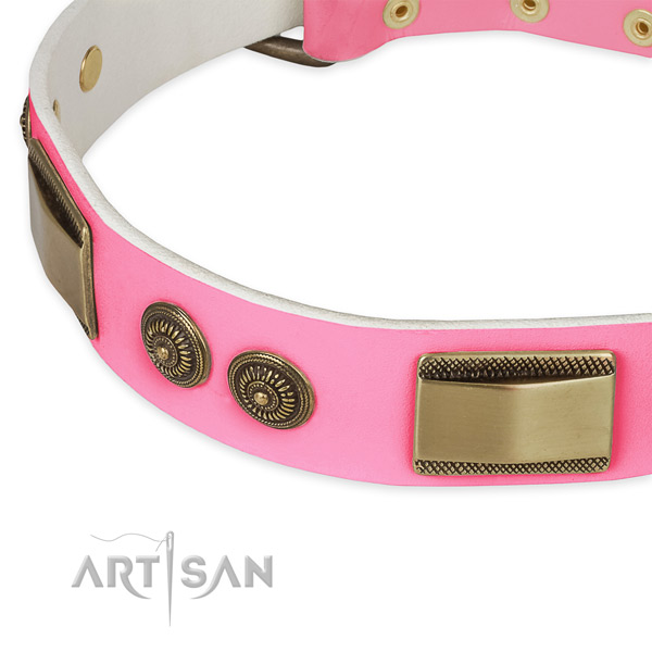 Leather dog collar with embellishments for comfy wearing