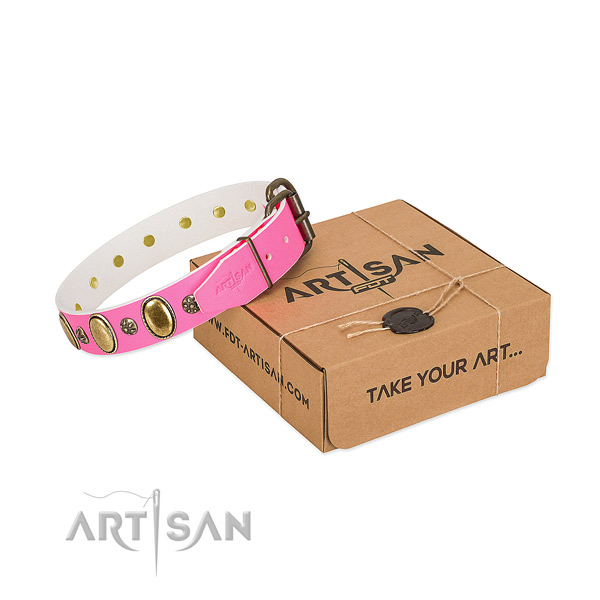 Soft full grain leather dog collar with corrosion proof buckle