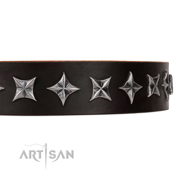 Comfortable wearing decorated dog collar of top quality genuine leather