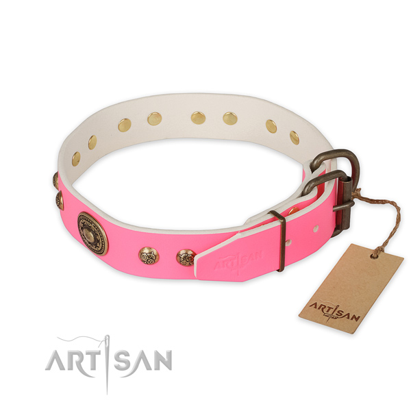 Rust-proof hardware on full grain leather collar for fancy walking your canine