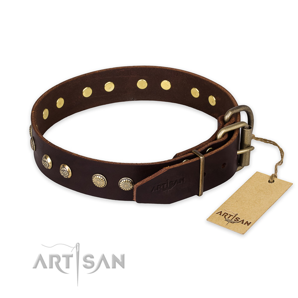 Reliable hardware on genuine leather collar for your lovely four-legged friend