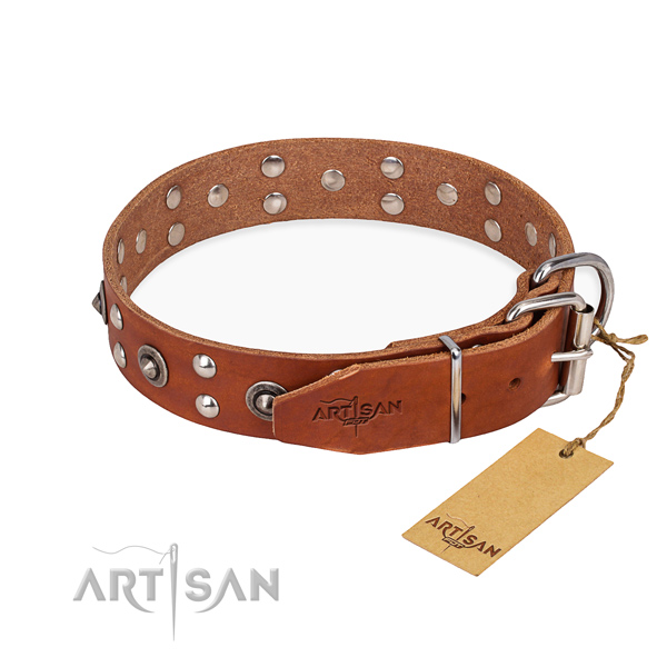 Durable hardware on genuine leather collar for your stylish canine