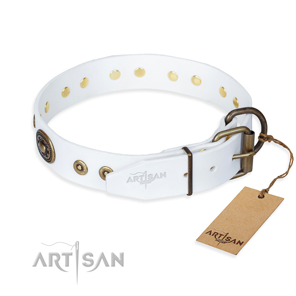Full grain genuine leather dog collar made of top rate material with durable adornments