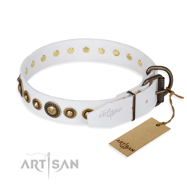 Soft to touch genuine leather dog collar crafted for stylish walking