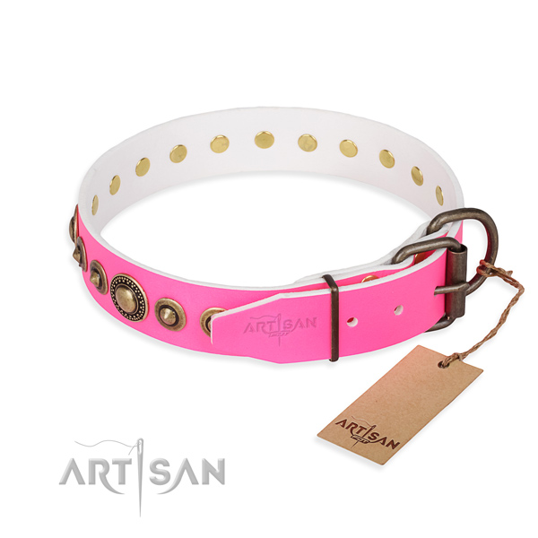 Flexible full grain natural leather dog collar handcrafted for daily walking
