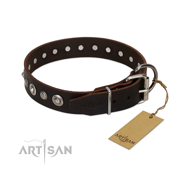 Quality natural leather dog collar with fashionable decorations