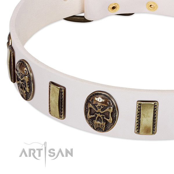 Strong decorations on natural genuine leather dog collar for your doggie