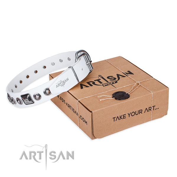 Full grain natural leather dog collar made of top rate material with rust-proof buckle