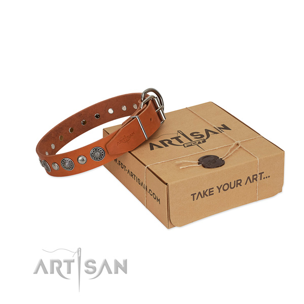 Full grain genuine leather collar with reliable hardware for your lovely four-legged friend