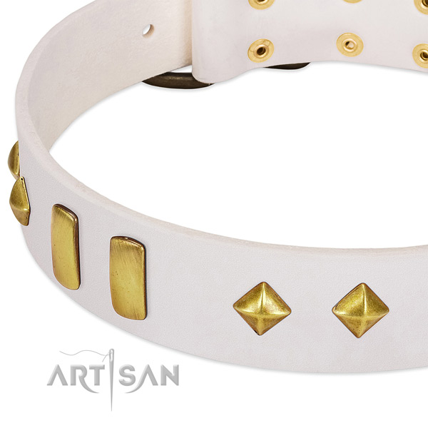 Soft to touch natural leather dog collar with rust-proof buckle
