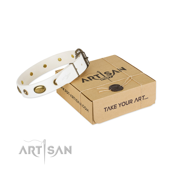 Best quality full grain natural leather collar for your lovely four-legged friend
