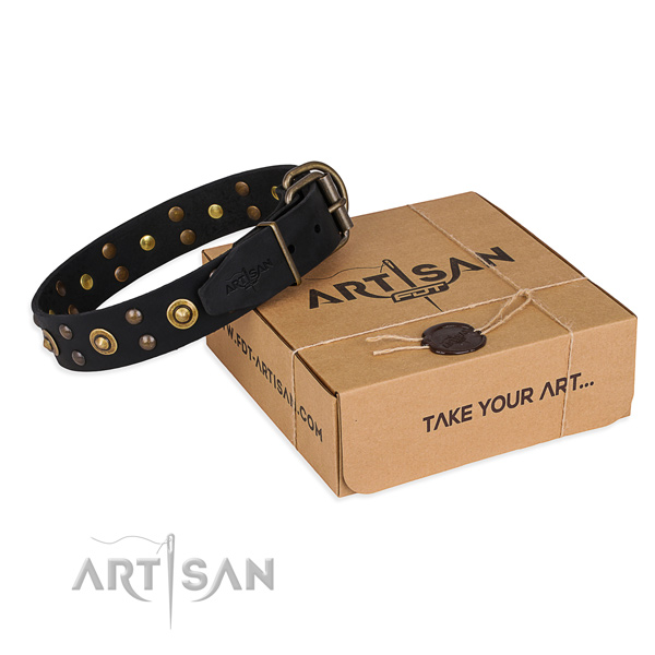 Rust-proof hardware on full grain leather collar for your handsome dog