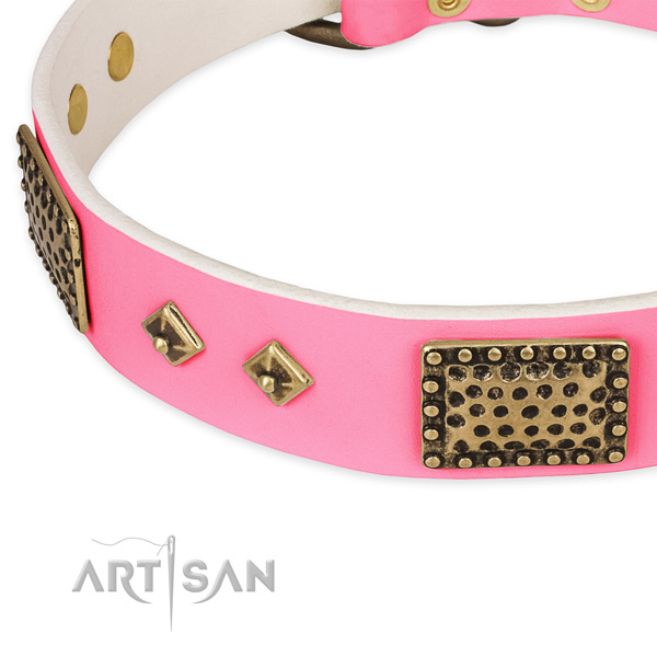Durable D-ring on full grain genuine leather dog collar for your four-legged friend