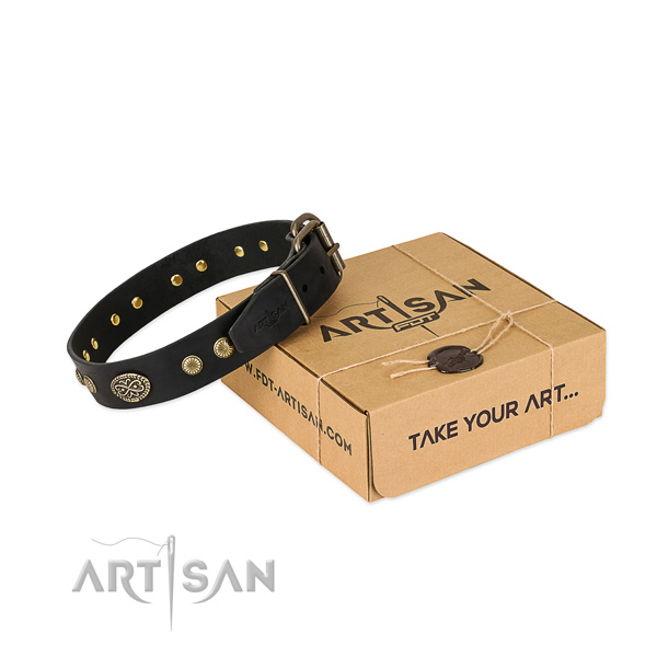 Reliable buckle on leather dog collar for your doggie