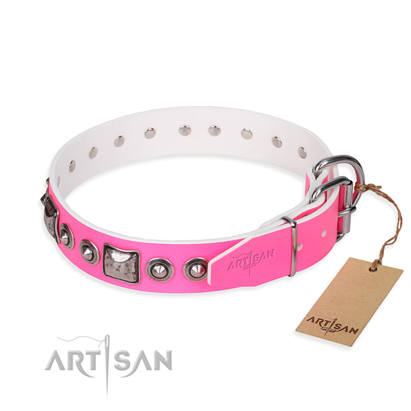 High quality full grain leather dog collar created for daily use