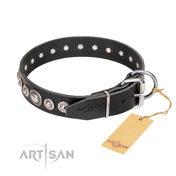 Strong adorned dog collar of leather