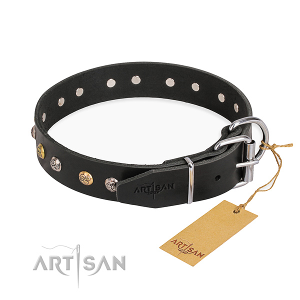 Flexible full grain genuine leather dog collar handmade for comfy wearing