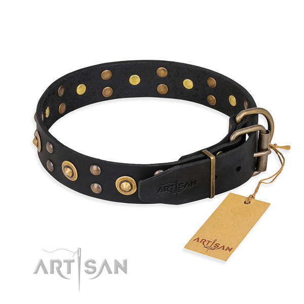 Corrosion resistant hardware on full grain natural leather collar for your stylish four-legged friend