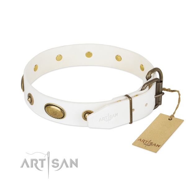 Corrosion proof fittings on full grain natural leather dog collar for your dog