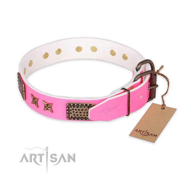 Durable D-ring on leather collar for your handsome dog