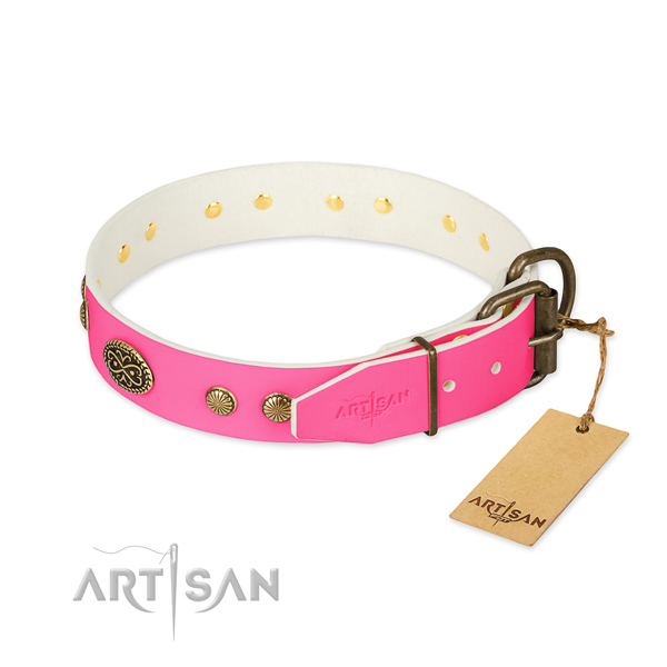 Rust-proof fittings on genuine leather dog collar for your pet