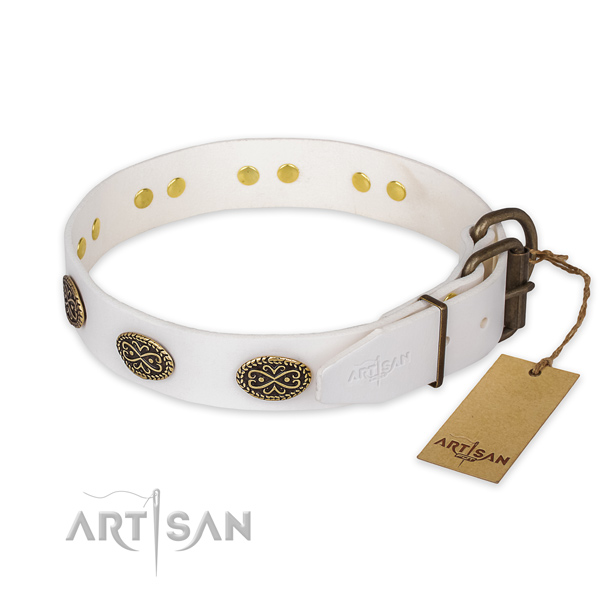 Corrosion resistant hardware on genuine leather collar for everyday walking your pet