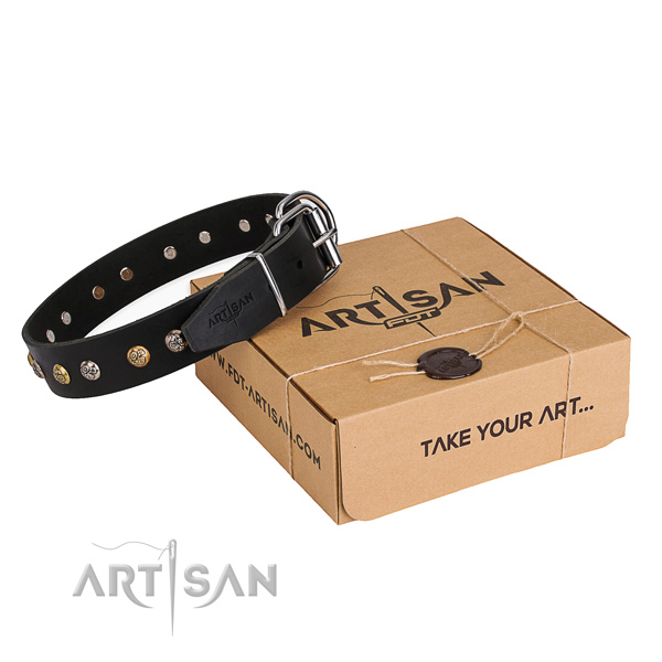 Reliable full grain genuine leather dog collar created for basic training