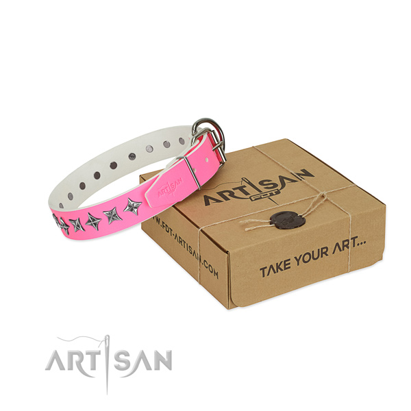 Top notch full grain leather dog collar with unique embellishments
