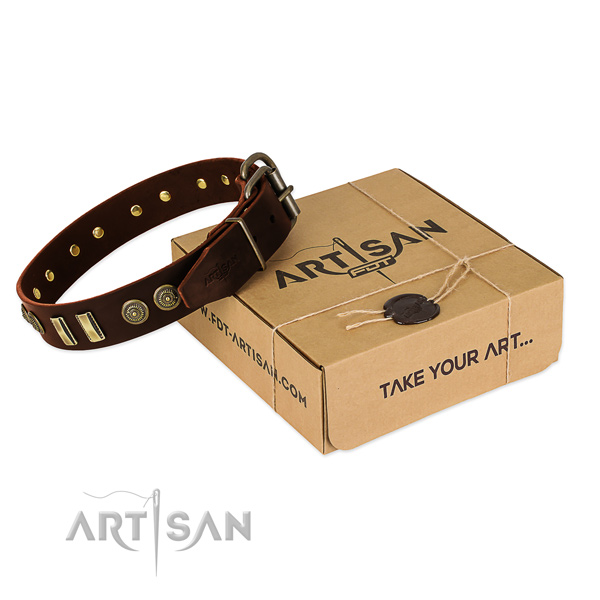 Corrosion proof fittings on genuine leather dog collar for your canine