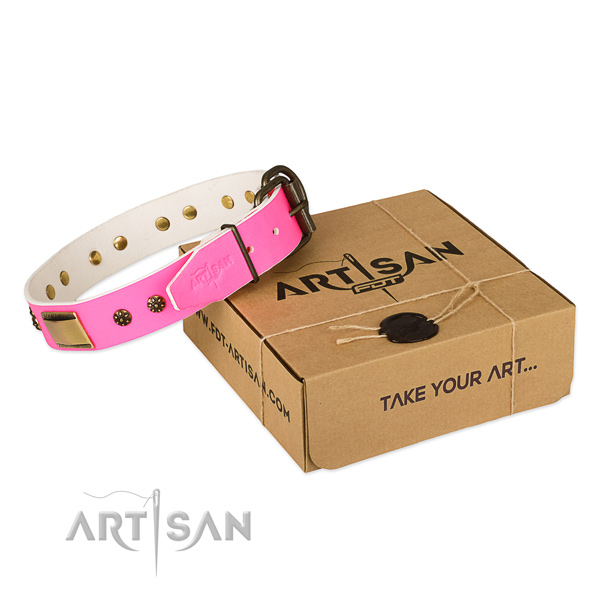 Embellished genuine leather collar for your beautiful four-legged friend