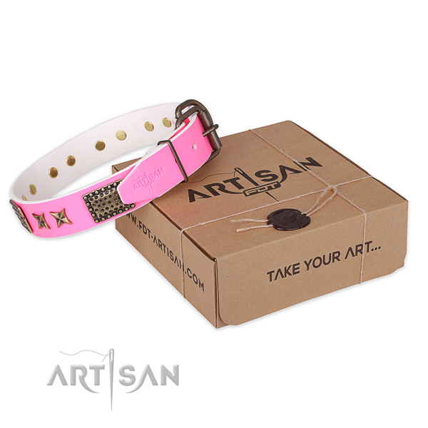 Rust-proof hardware on genuine leather collar for your beautiful pet