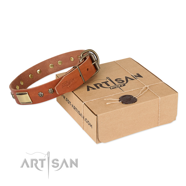 Awesome full grain natural leather collar for your lovely pet