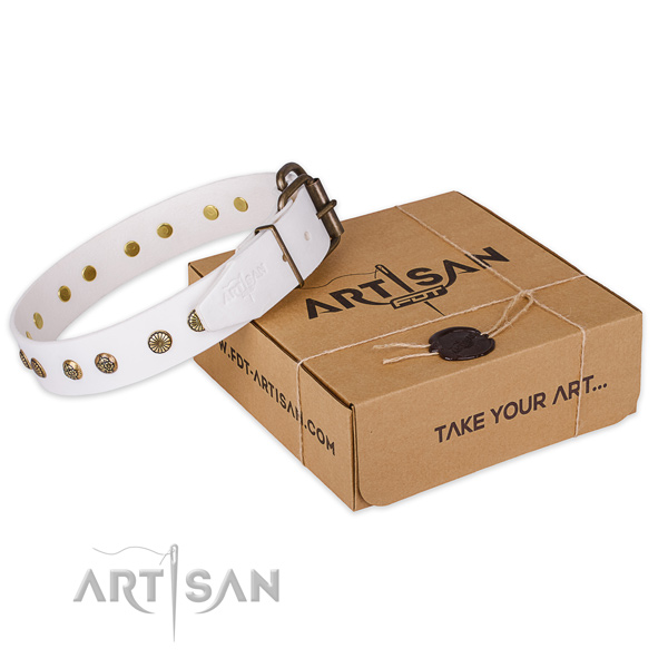 Durable buckle on genuine leather collar for your lovely doggie