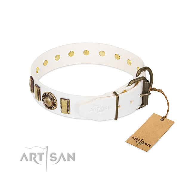 Flexible full grain natural leather dog collar crafted for your dog