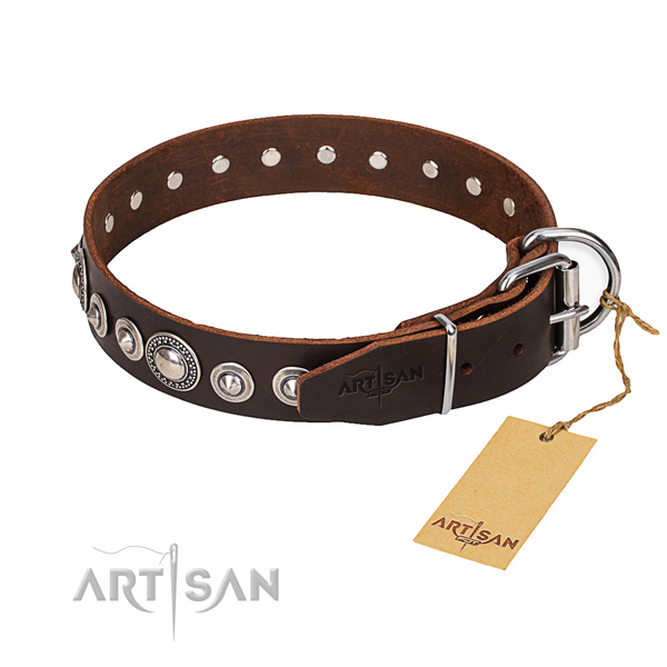 Full grain genuine leather dog collar made of soft material with reliable D-ring