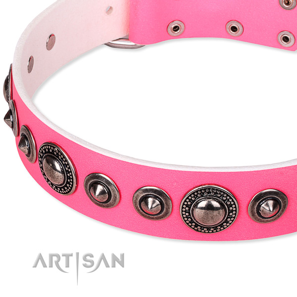 Comfy wearing embellished dog collar of high quality full grain leather
