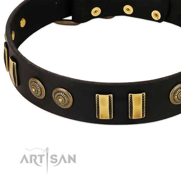 Rust-proof hardware on full grain natural leather dog collar for your doggie