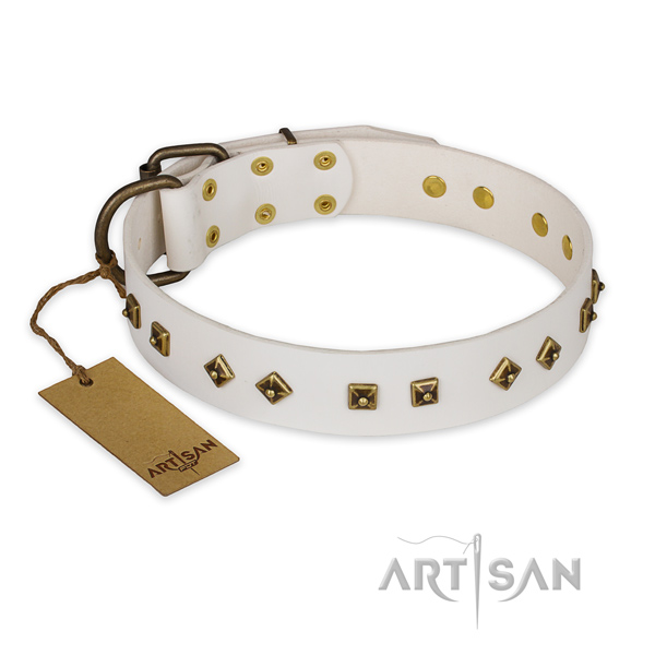 Handmade genuine leather dog collar with rust-proof fittings