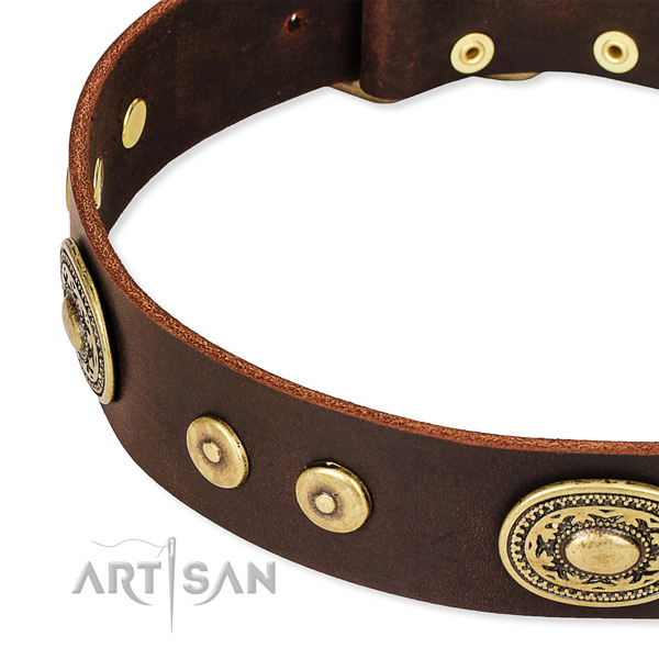 Embellished dog collar made of soft to touch genuine leather