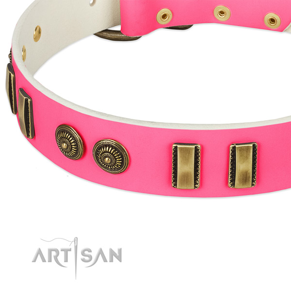 Durable traditional buckle on full grain genuine leather dog collar for your doggie