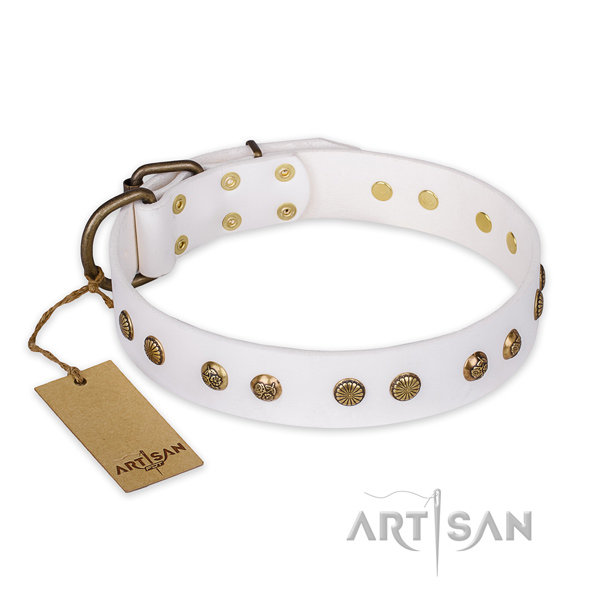 Best quality leather dog collar with corrosion resistant traditional buckle