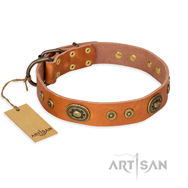 Full grain genuine leather dog collar made of top rate material with reliable D-ring