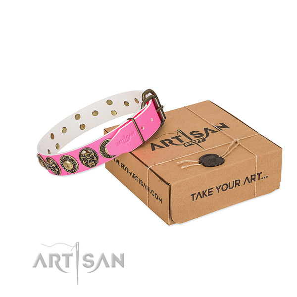Rust-proof decorations on dog collar for comfy wearing