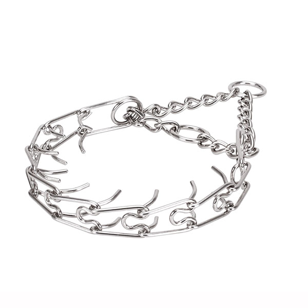 Reliable prong collar with stainless steel O-ring for attaching a leash